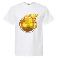 Gold Soccer Ball Flames Flaming Flying Soccer Ball On Fire Garment-Dyed Heavyweight T-Shirt