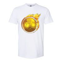 Gold Soccer Ball Flames Flaming Flying Soccer Ball On Fire Softstyle CVC T-Shirt