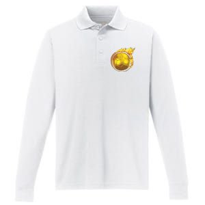 Gold Soccer Ball Flames Flaming Flying Soccer Ball On Fire Performance Long Sleeve Polo