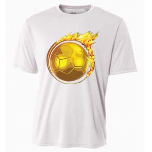 Gold Soccer Ball Flames Flaming Flying Soccer Ball On Fire Cooling Performance Crew T-Shirt