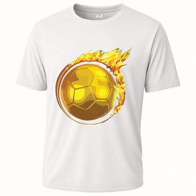 Gold Soccer Ball Flames Flaming Flying Soccer Ball On Fire Performance Shirt
