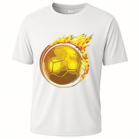 Gold Soccer Ball Flames Flaming Flying Soccer Ball On Fire Cooling Performance Crew T-Shirt