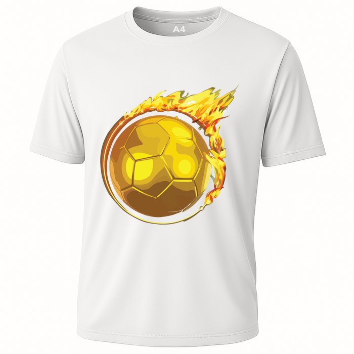 Gold Soccer Ball Flames Flaming Flying Soccer Ball On Fire Cooling Performance Crew T-Shirt