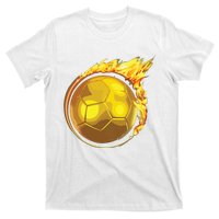 Gold Soccer Ball Flames Flaming Flying Soccer Ball On Fire T-Shirt