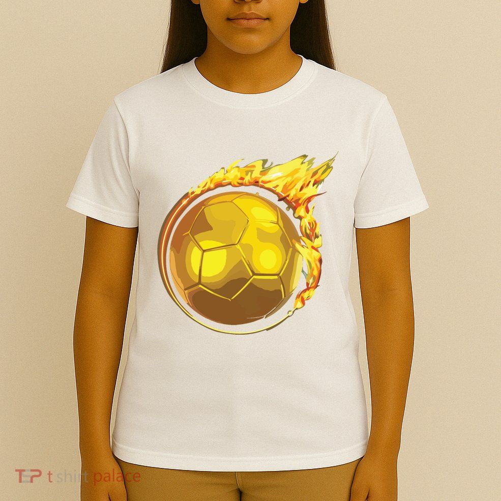 Gold Soccer Ball Flames Flaming Flying Soccer Ball On Fire T-Shirt