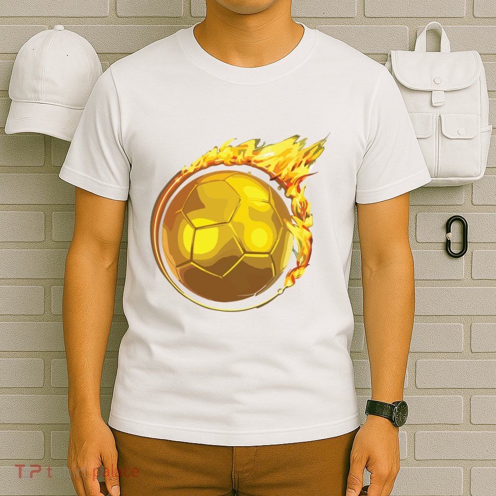 Gold Soccer Ball Flames Flaming Flying Soccer Ball On Fire T-Shirt