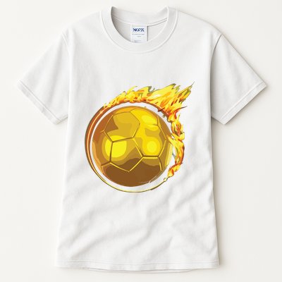 Gold Soccer Ball Flames Flaming Flying Soccer Ball On Fire Tall T-Shirt