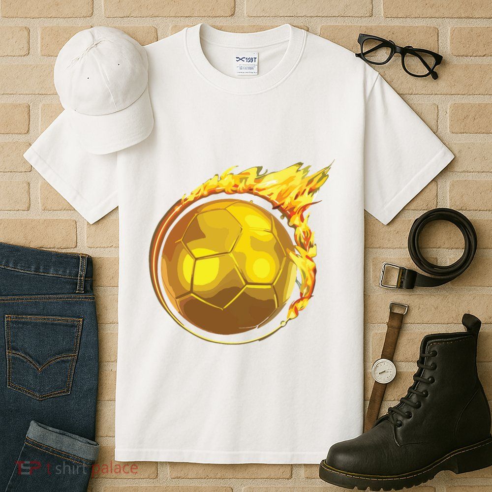 Gold Soccer Ball Flames Flaming Flying Soccer Ball On Fire Tall T-Shirt