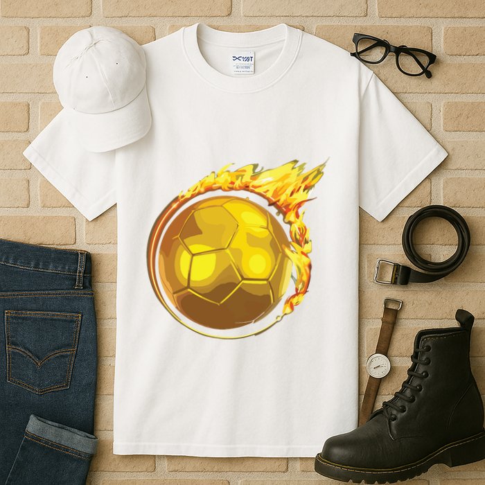 Gold Soccer Ball Flames Flaming Flying Soccer Ball On Fire Tall T-Shirt
