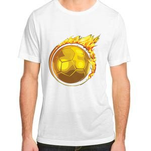 Gold Soccer Ball Flames Flaming Flying Soccer Ball On Fire Adult ChromaSoft Performance T-Shirt