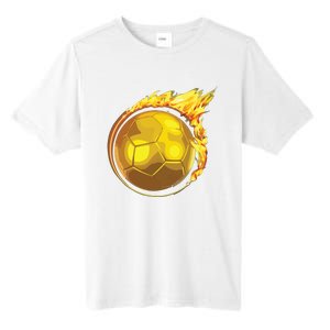 Gold Soccer Ball Flames Flaming Flying Soccer Ball On Fire Tall Fusion ChromaSoft Performance T-Shirt