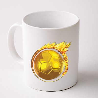 Gold Soccer Ball Flames Flaming Flying Soccer Ball On Fire Mug