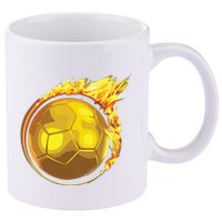 Gold Soccer Ball Flames Flaming Flying Soccer Ball On Fire 11oz C Handle Ceramic Mug