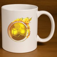 Gold Soccer Ball Flames Flaming Flying Soccer Ball On Fire 11oz C Handle Ceramic Mug
