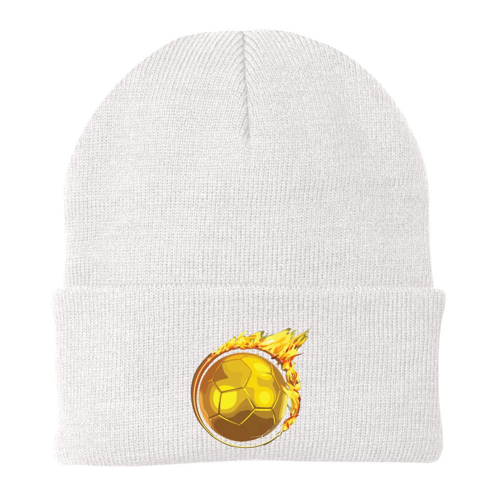 Gold Soccer Ball Flames Flaming Flying Soccer Ball On Fire Beanie