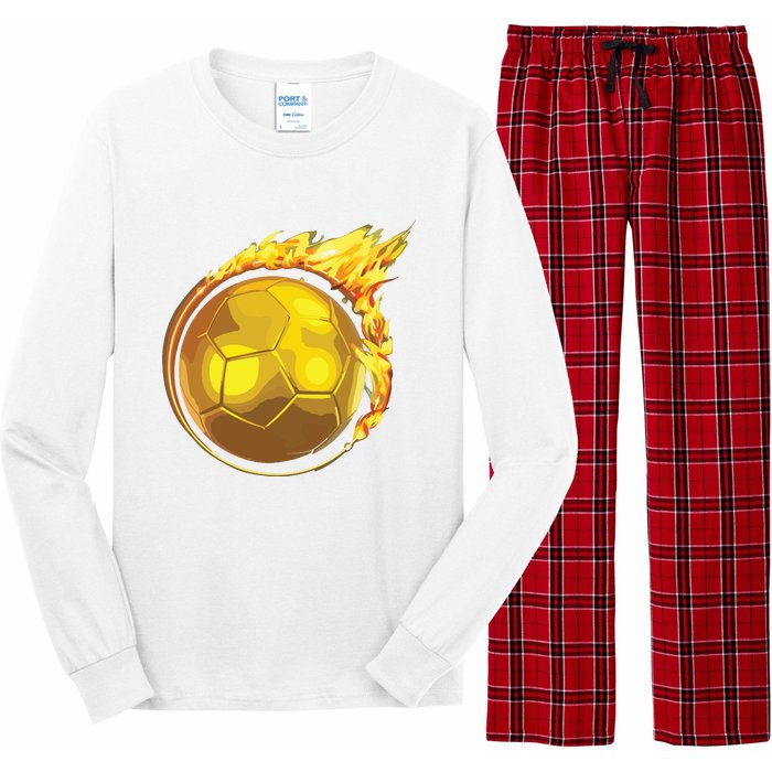 Gold Soccer Ball Flames Flaming Flying Soccer Ball On Fire Long Sleeve Pajama Set