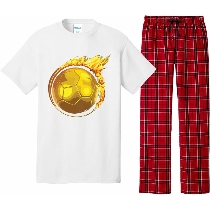 Gold Soccer Ball Flames Flaming Flying Soccer Ball On Fire Pajama Set