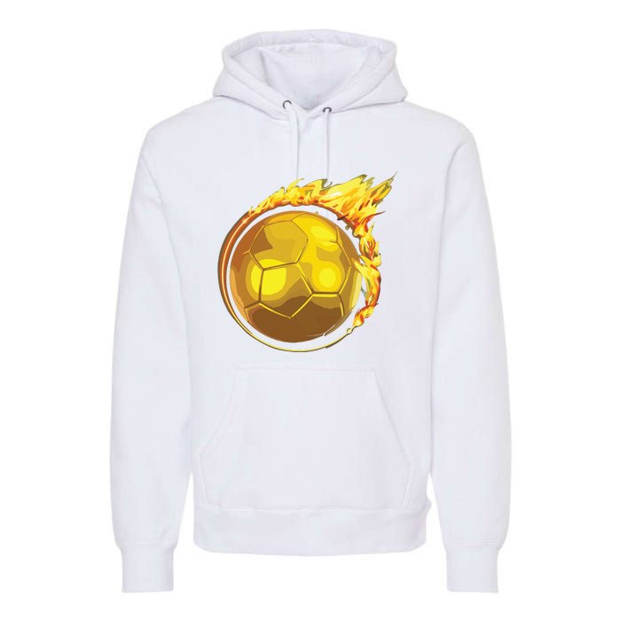 Gold Soccer Ball Flames Flaming Flying Soccer Ball On Fire Premium Hoodie