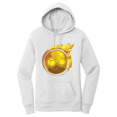 Gold Soccer Ball Flames Flaming Flying Soccer Ball On Fire Women's Pullover Hoodie