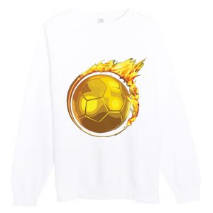 Gold Soccer Ball Flames Flaming Flying Soccer Ball On Fire Premium Crewneck Sweatshirt