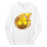 Gold Soccer Ball Flames Flaming Flying Soccer Ball On Fire Tall Long Sleeve T-Shirt