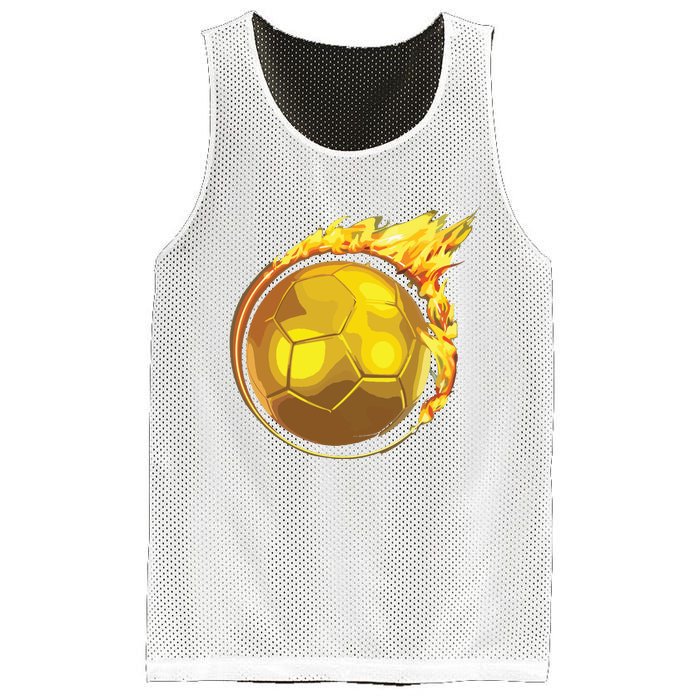 Gold Soccer Ball Flames Flaming Flying Soccer Ball On Fire Mesh Reversible Basketball Jersey Tank