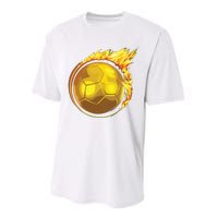 Gold Soccer Ball Flames Flaming Flying Soccer Ball On Fire Performance Sprint T-Shirt