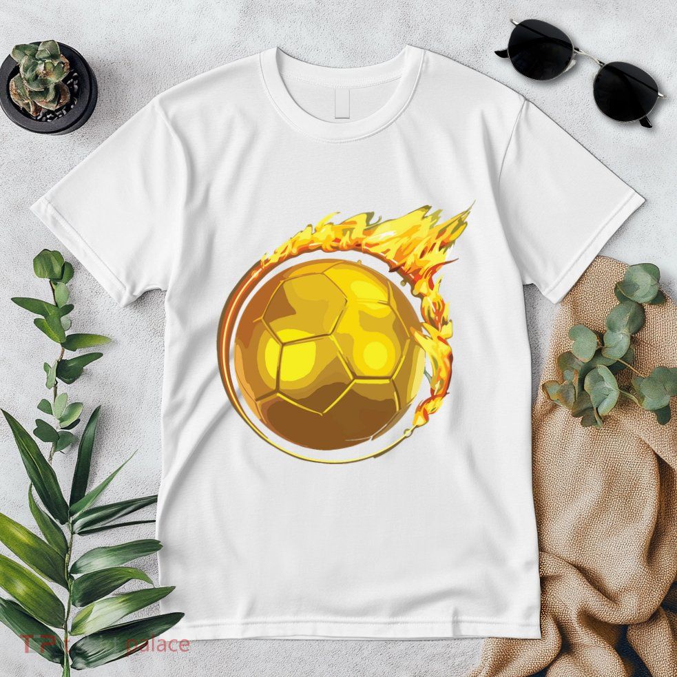 Gold Soccer Ball Flames Flaming Flying Soccer Ball On Fire Premium T-Shirt