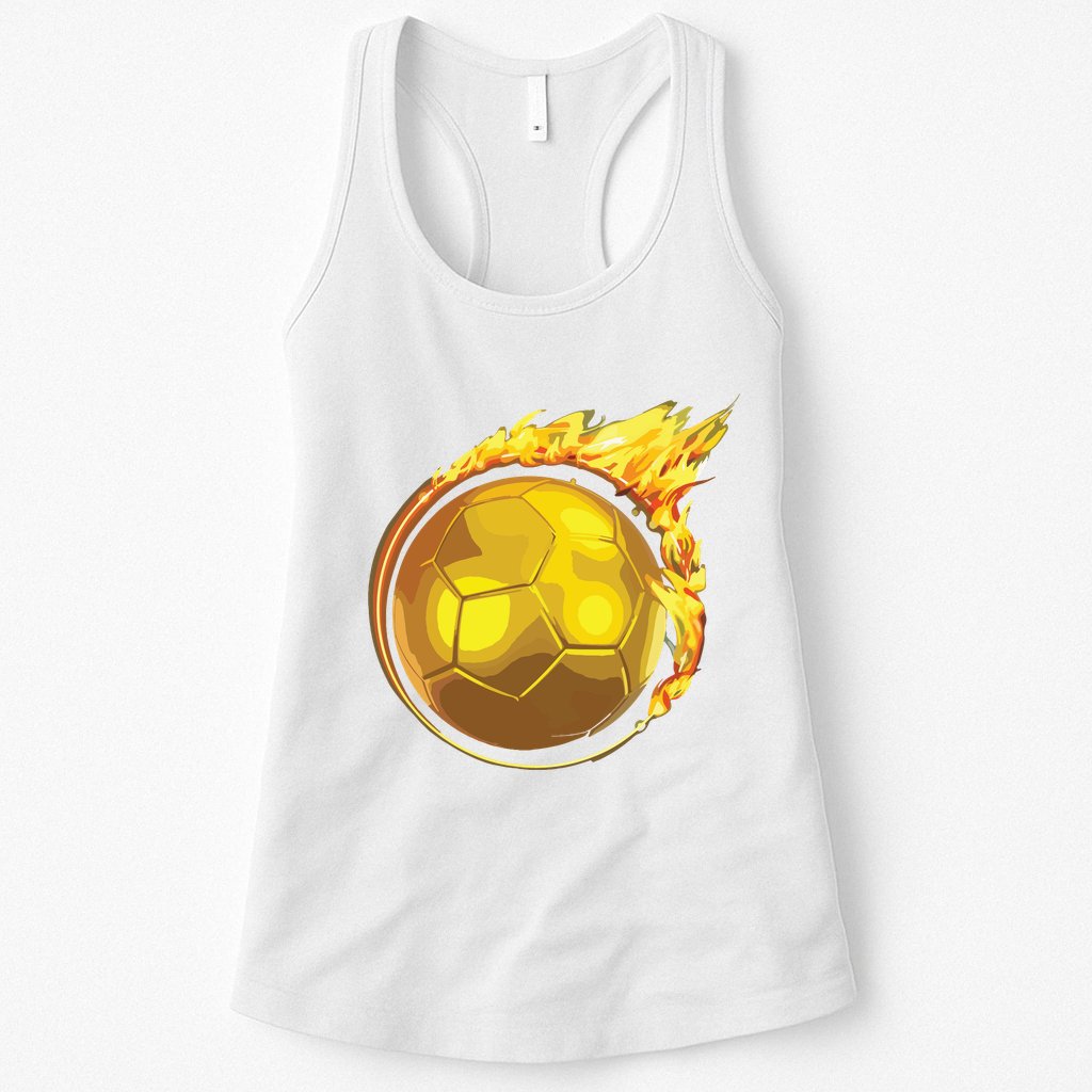 Gold Soccer Ball Flames Flaming Flying Soccer Ball On Fire Womens Tank Top