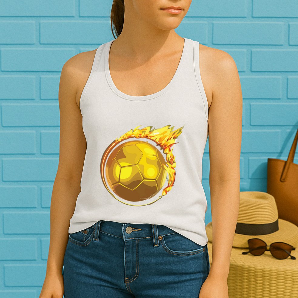 Gold Soccer Ball Flames Flaming Flying Soccer Ball On Fire Womens Tank Top