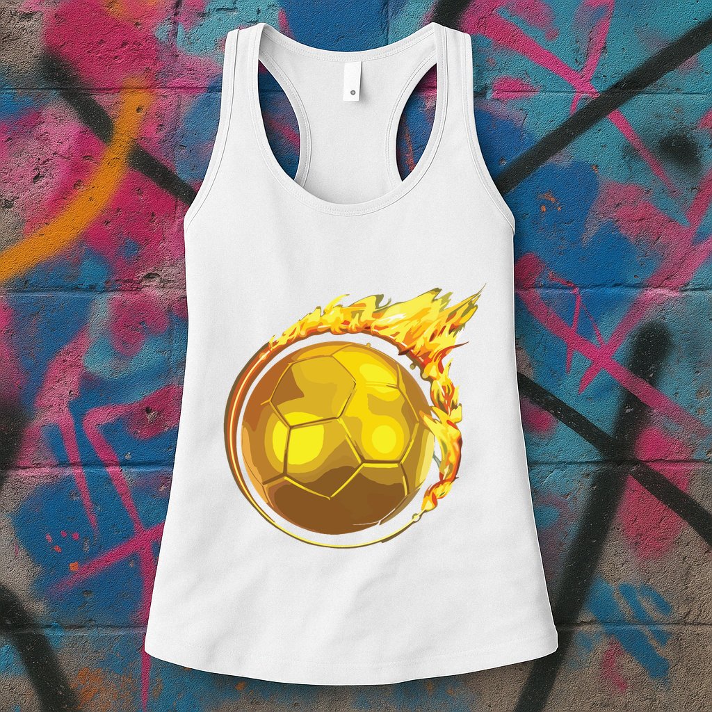 Gold Soccer Ball Flames Flaming Flying Soccer Ball On Fire Womens Tank Top