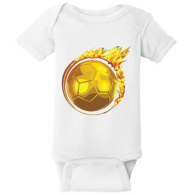 Gold Soccer Ball Flames Flaming Flying Soccer Ball On Fire Baby Bodysuit