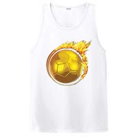 Gold Soccer Ball Flames Flaming Flying Soccer Ball On Fire PosiCharge Competitor Tank