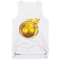 Gold Soccer Ball Flames Flaming Flying Soccer Ball On Fire Tank Top