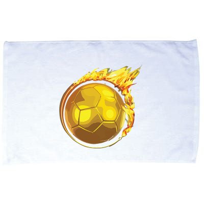 Gold Soccer Ball Flames Flaming Flying Soccer Ball On Fire Microfiber Hand Towel