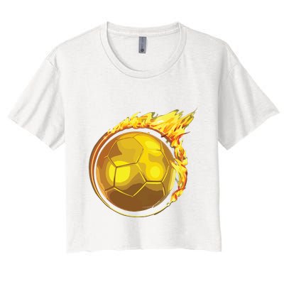 Gold Soccer Ball Flames Flaming Flying Soccer Ball On Fire Crop Top