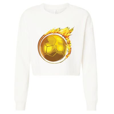 Gold Soccer Ball Flames Flaming Flying Soccer Ball On Fire Cropped Pullover Crew