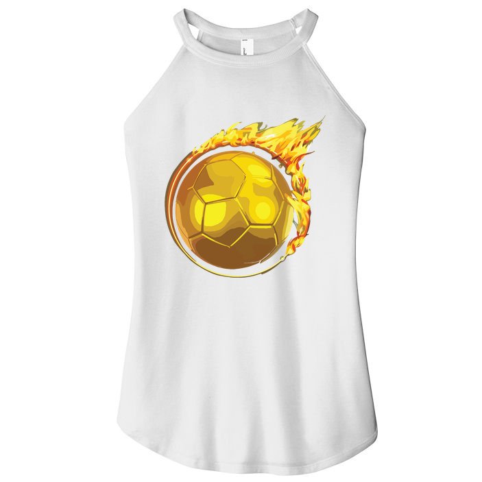 Gold Soccer Ball Flames Flaming Flying Soccer Ball On Fire Women's Perfect Tri Rocker Tank