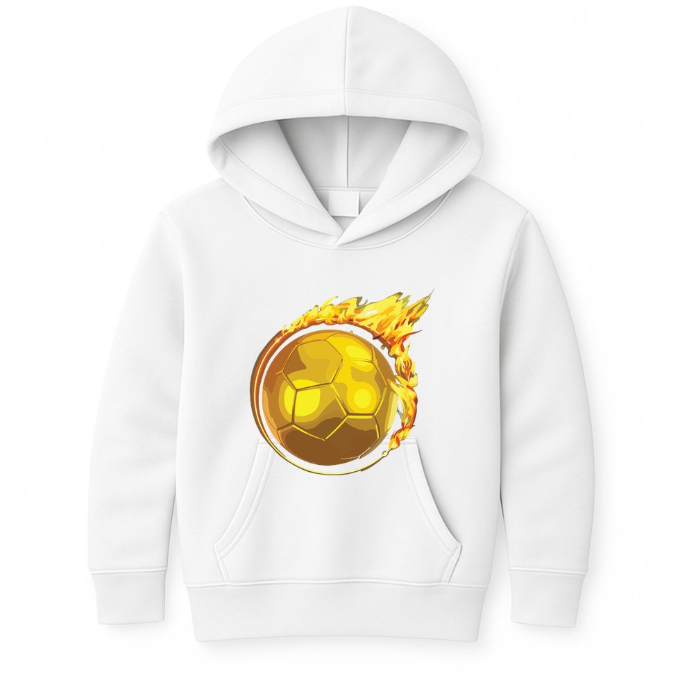 Gold Soccer Ball Flames Flaming Flying Soccer Ball On Fire Kids Hoodie