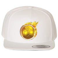 Gold Soccer Ball Flames Flaming Flying Soccer Ball On Fire Wool Snapback Cap