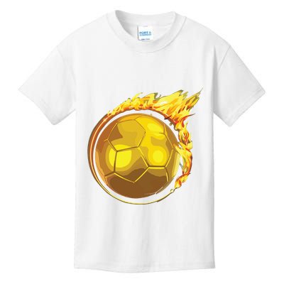 Gold Soccer Ball Flames Flaming Flying Soccer Ball On Fire Kids T-Shirt