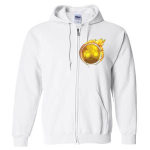 Gold Soccer Ball Flames Flaming Flying Soccer Ball On Fire Full Zip Hoodie