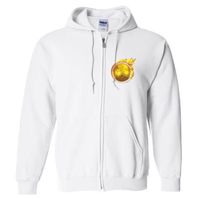 Gold Soccer Ball Flames Flaming Flying Soccer Ball On Fire Full Zip Hoodie