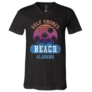 Gulf Shores Beach Alabama Retro Sunset Summer Aesthetic V-Neck T-Shirt