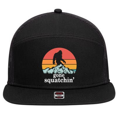 Gone Squatchin Bigfoot Mountain Retro Style Gift 7 Panel Mesh Trucker Snapback Hat