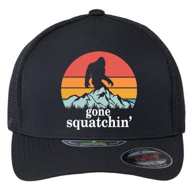 Gone Squatchin Bigfoot Mountain Retro Style Gift Flexfit Unipanel Trucker Cap