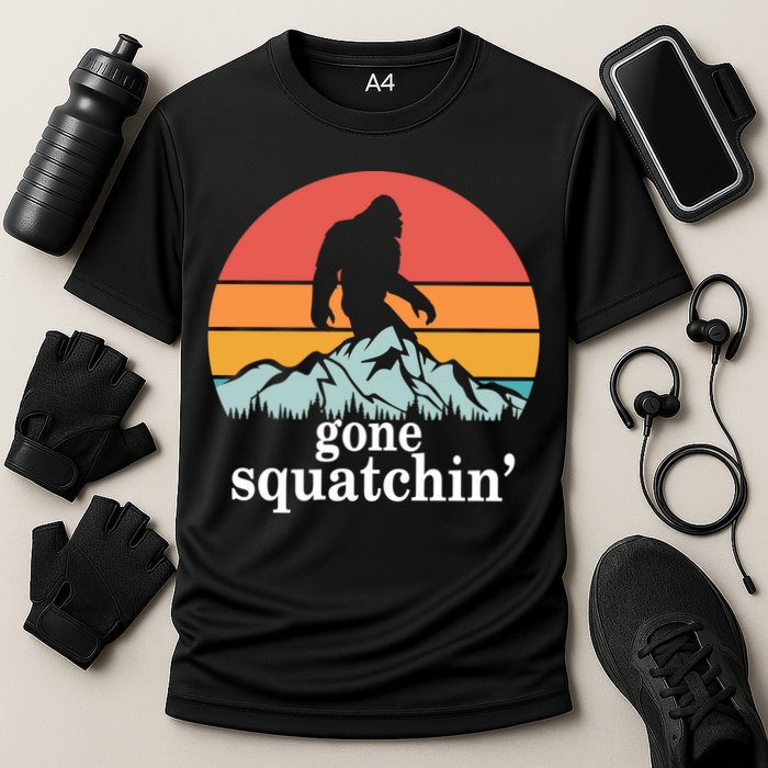 Gone Squatchin Bigfoot Mountain Retro Style Gift Cooling Performance Crew T-Shirt