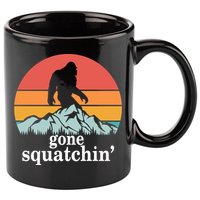 Gone Squatchin Bigfoot Mountain Retro Style Gift 11oz C Handle Ceramic Mug