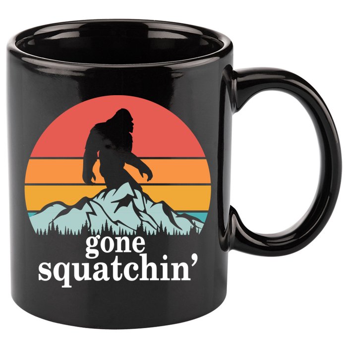 Gone Squatchin Bigfoot Mountain Retro Style Gift 11oz C Handle Ceramic Mug