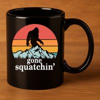 Gone Squatchin Bigfoot Mountain Retro Style Gift 11oz C Handle Ceramic Mug
